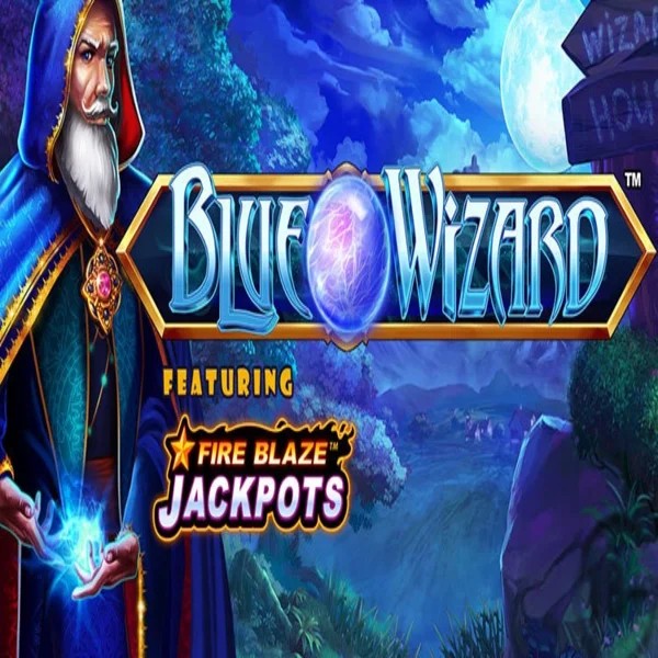 Blue Wizard Fire Blaze Jackpots logo by Rarestone Gaming Dracula Casino