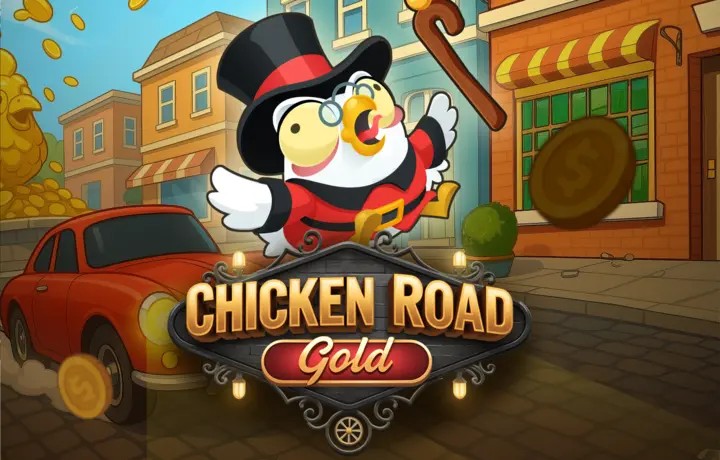 Chicken Road Gold online game logo by InOut on draculacasinoo.com
