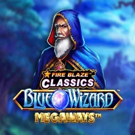 Fire Blaze Blue Wizard Megaways slot logo by Rarestone Gaming at Dracula Casino